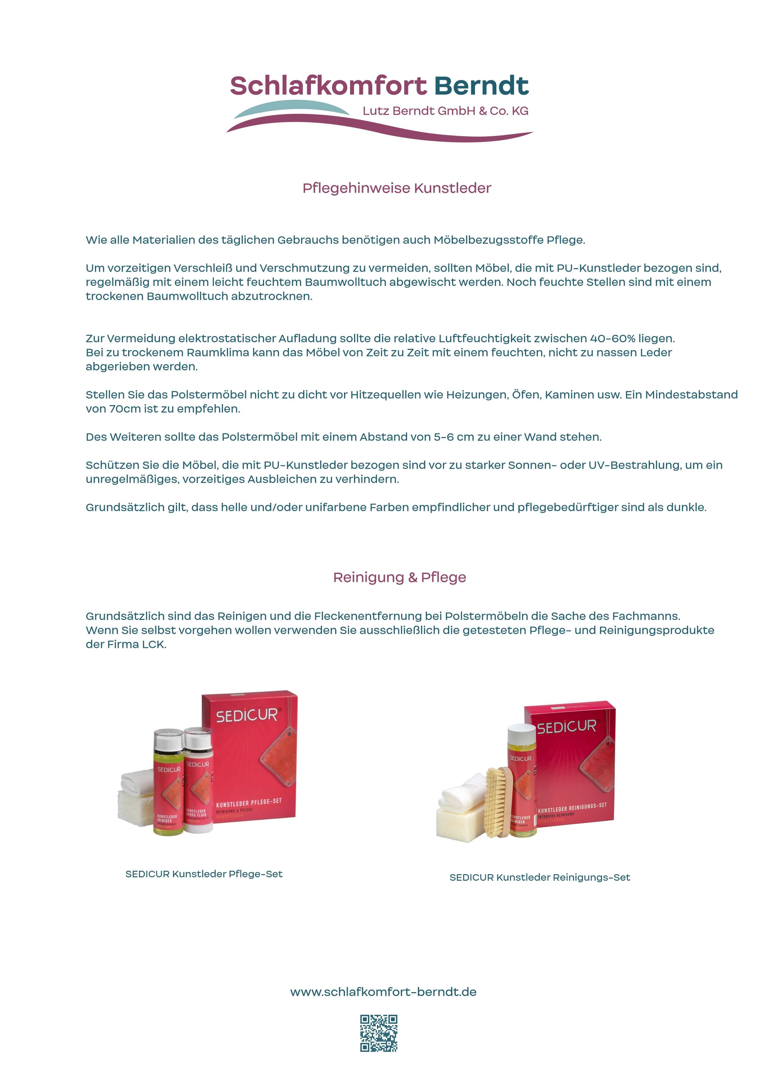 Pflegehinweise Kunstleder Möbelstoff Polsterbetten, Boxspringbetten